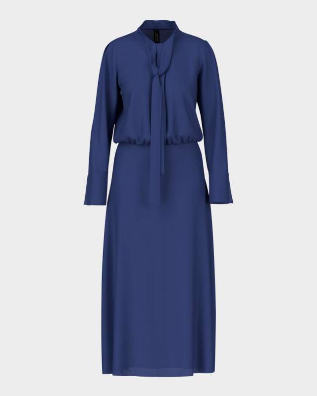 Tie-Neck Blouson Midi Dress